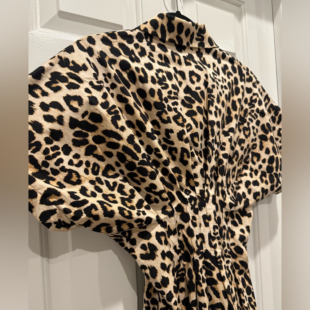 Anthropologie leopard dress Tobie Button-Front Pleated Shirt Dress Exquise xxs - Picture 3 of 9